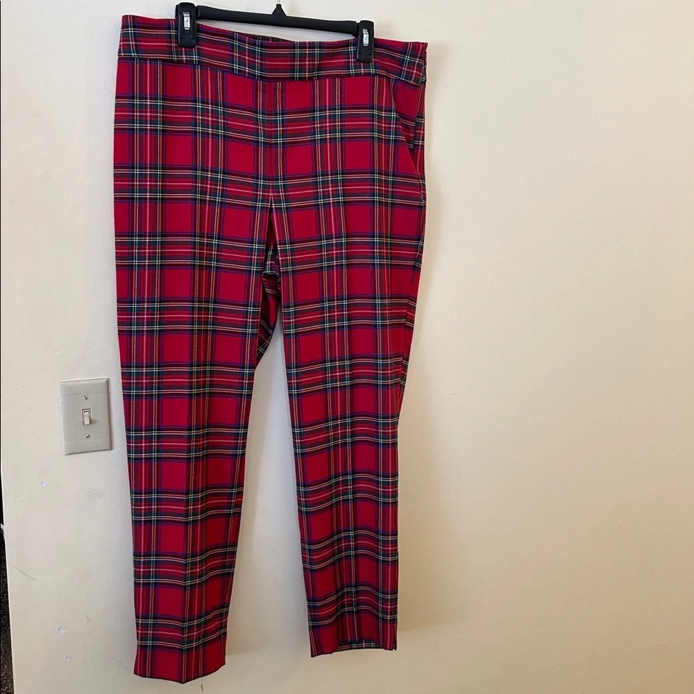 Talbots Slim Hampshire Ankle Pants Size 16 NWOT Classic Tartan Red Plaid Pattern - Picture 4 of 15